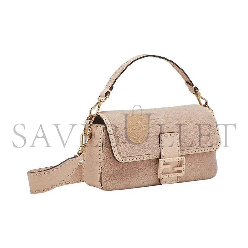 F**di baguette nm bag shearling with stitched leather medium pink 8br600ah96f1f7n (27*15*6cm)